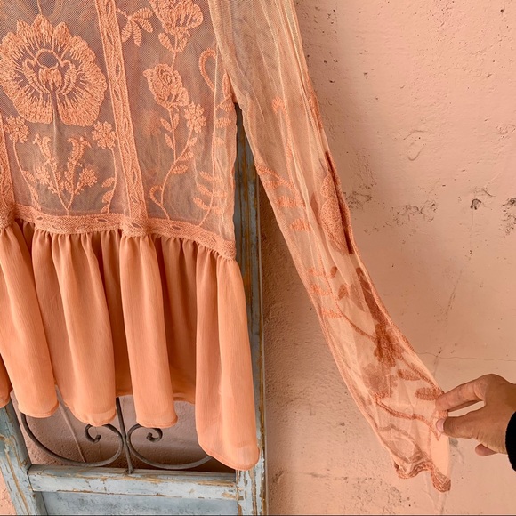 Xhilaration Target NWOT Peach Lace Over Shirt S - Picture 7 of 10